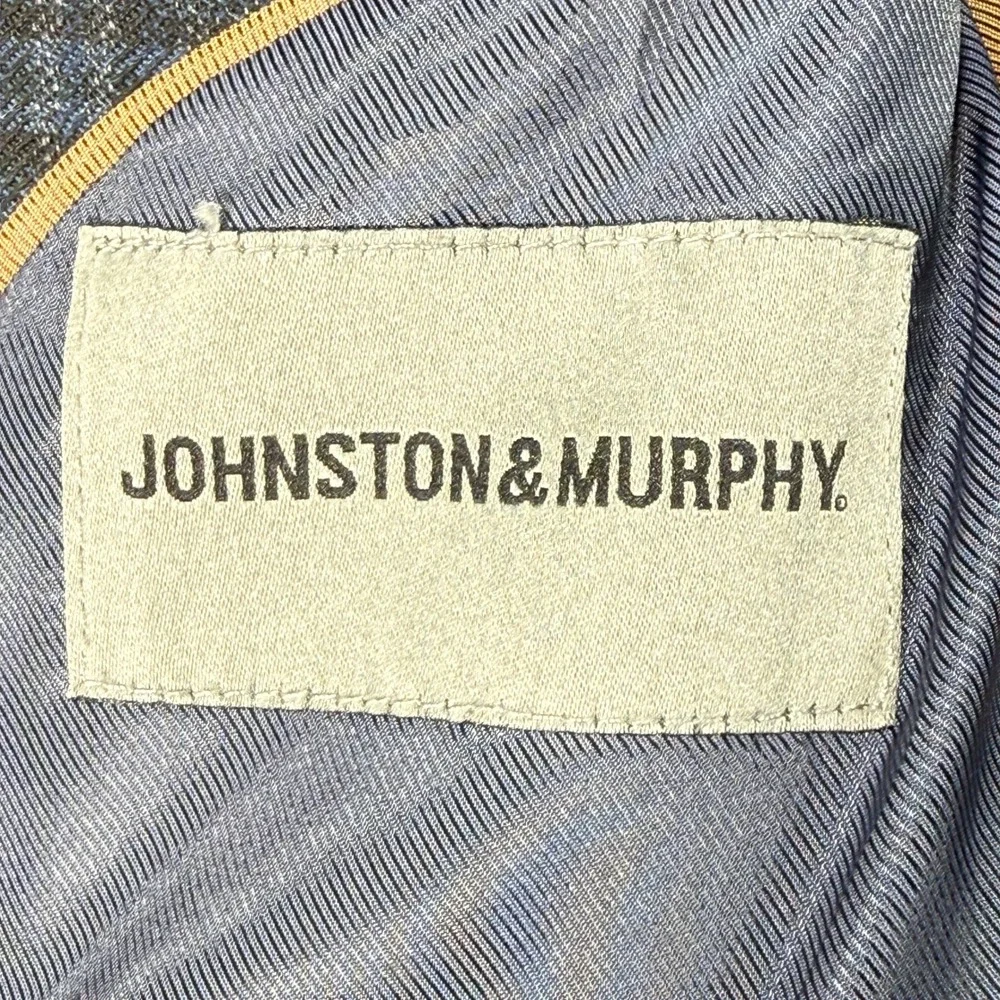 Johnston & Murphy Plaid Blazer Sport Coat Mens M Blue Grey 100% Wool 2-Button